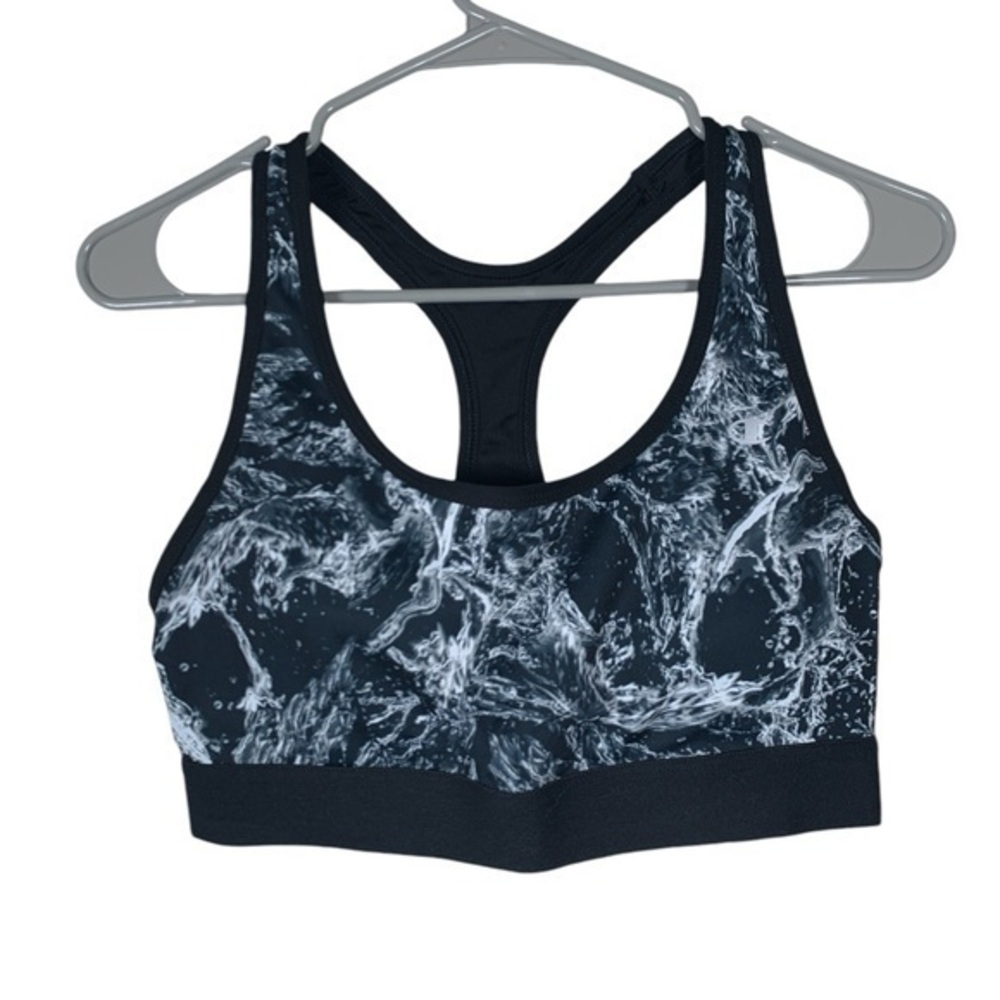 Champion Black White Raceback Sports Bra Size Large EUC #DS-1538